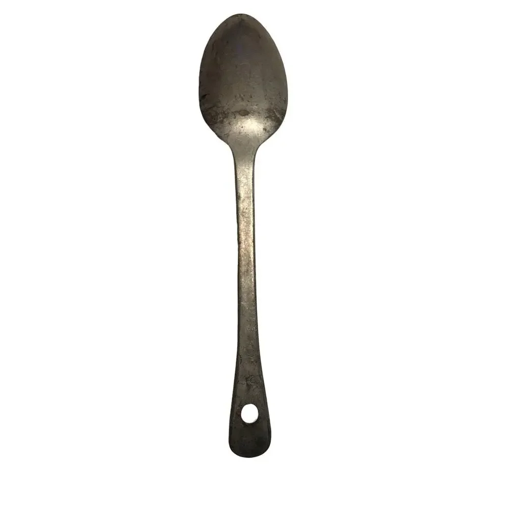 Vintage 1940’s Military Tinned Long Handled Spoon 11.5” Field Mess Galley